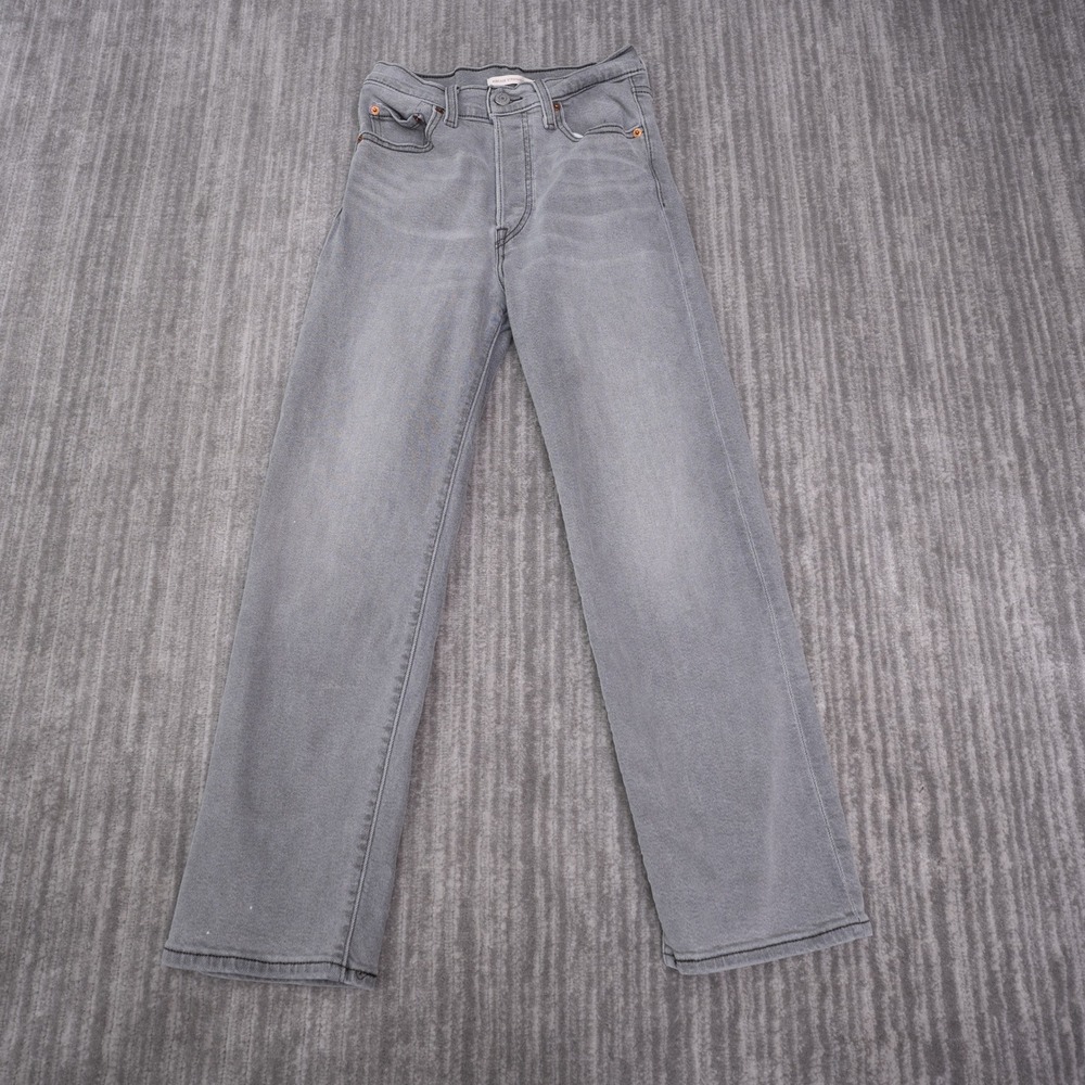 Levi's Ribcage Straight Ankle Jeans Women 25 Grey Excellent High Rise Denim